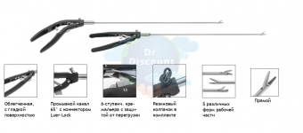 Неразборный иглодержатель, угловая рукоятка, прямой, ТС, с насечкой, 330 мм, 5 мм